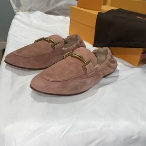 Tod’s Double T Suede Moccasin in Dusty Pink, Size 36 1/2